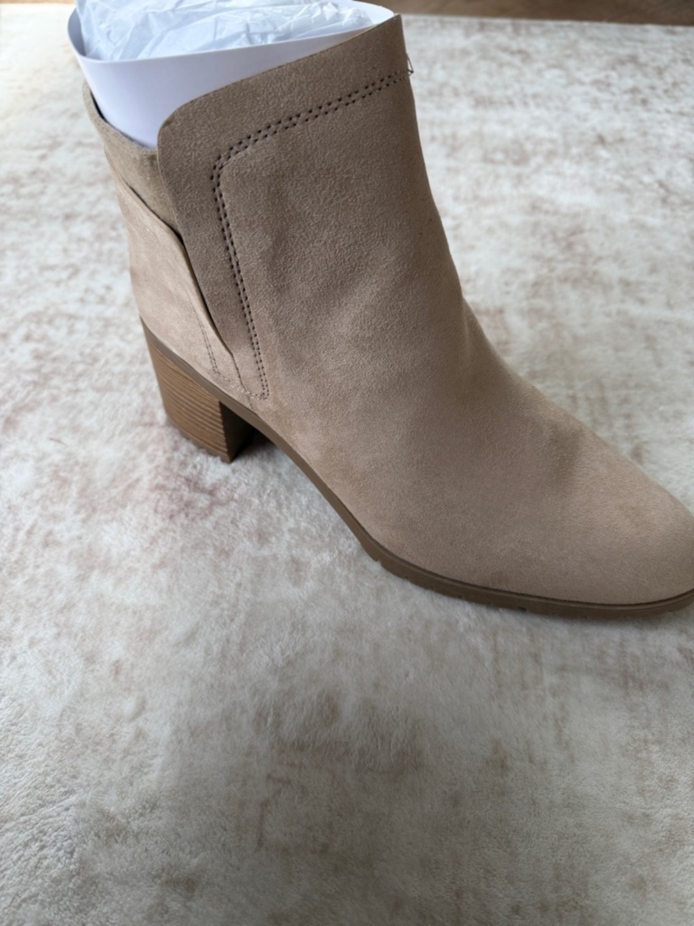 Life Stride Taupe Suede Ankle Bootie with Block Heel